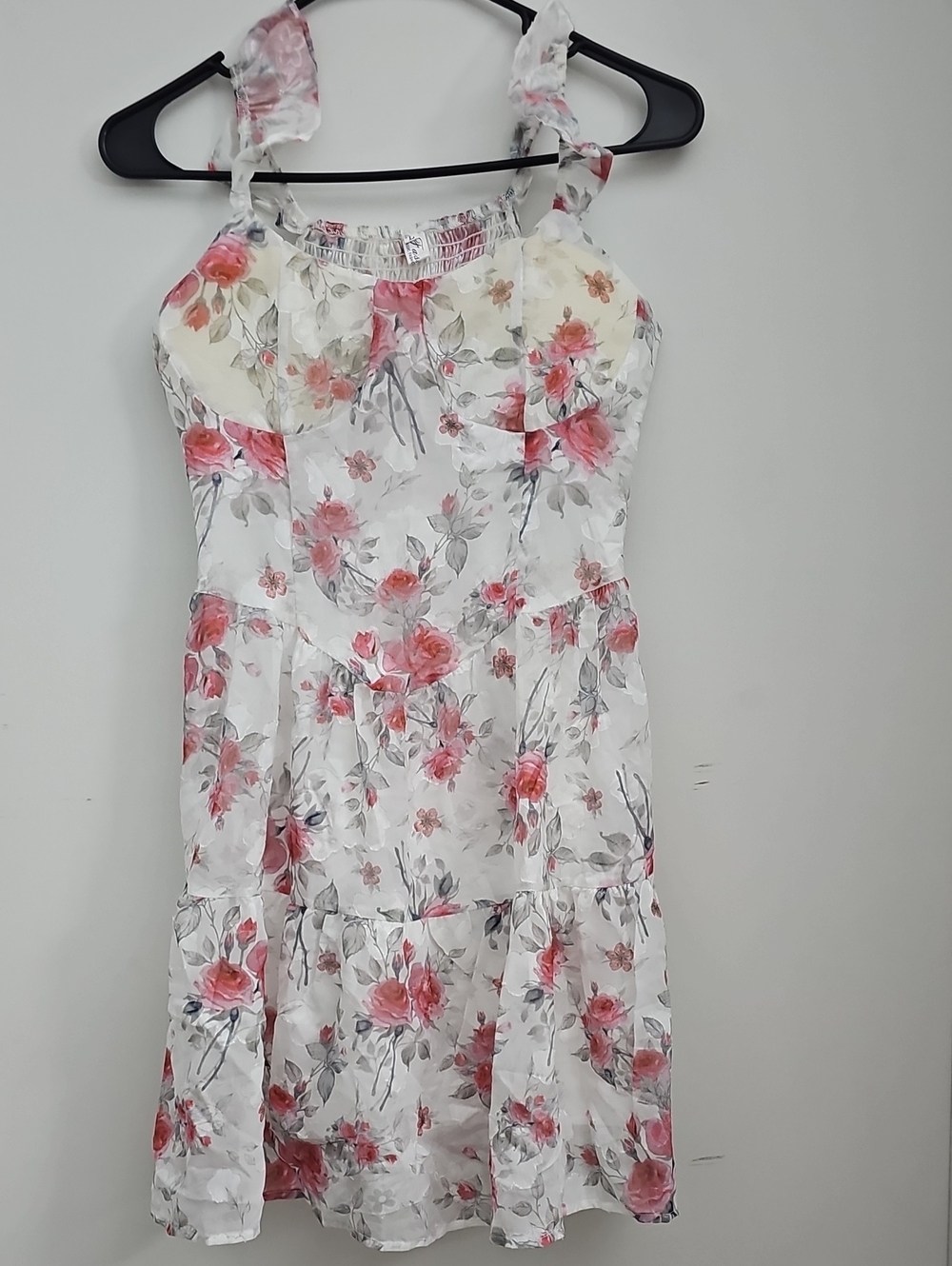 Floral Midi Sundress - White with Pink Rose Print